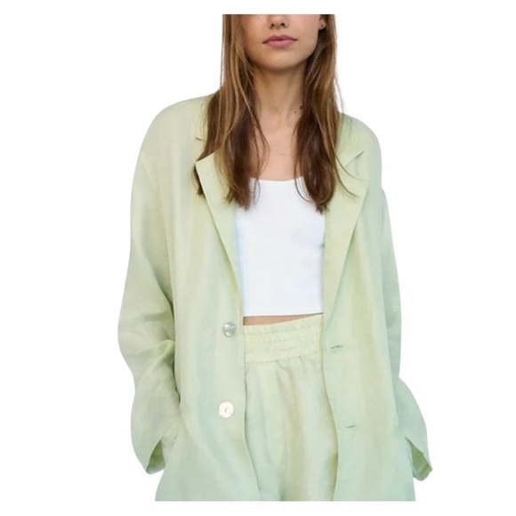 ZARA Fillsens Light Green Pistachio Loose Fit Summer Blazer Women's Size Small - Picture 1 of 9